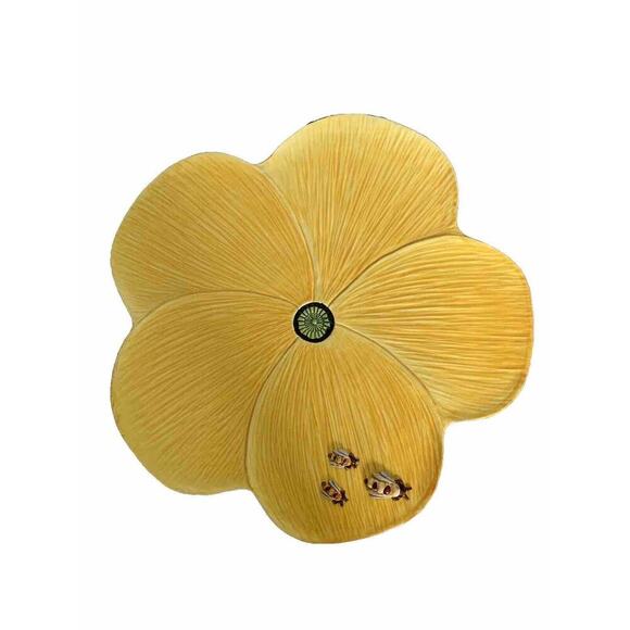 Unknown Other - Vintage Italian Yellow Ceramic Flower Blossom Bees 3D Serving Tray Platter Dish